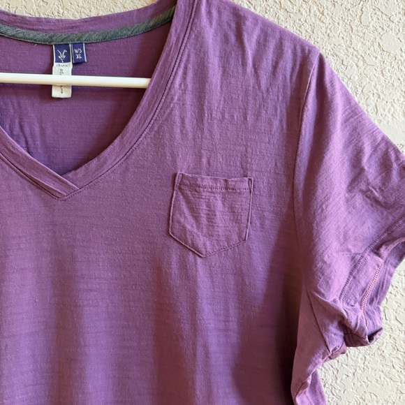 Ibex Women Size XL Purple Zque Merino Wool Short Sleeve T-shirt V-neck Floral - Picture 2 of 6